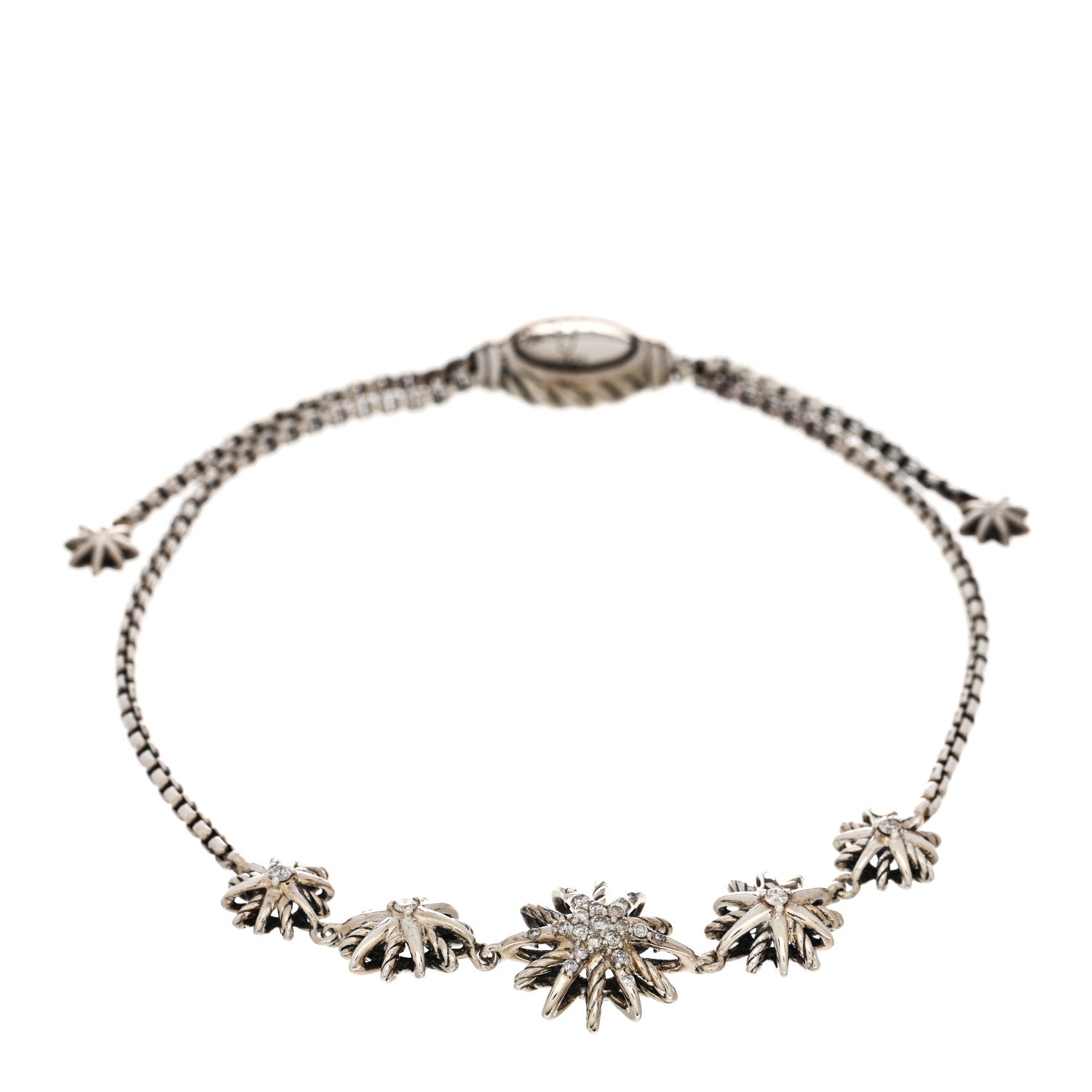 David Yurman Sterling Silver Diamond Five Station Petite Starburst Chain Bracelet 1 of 3