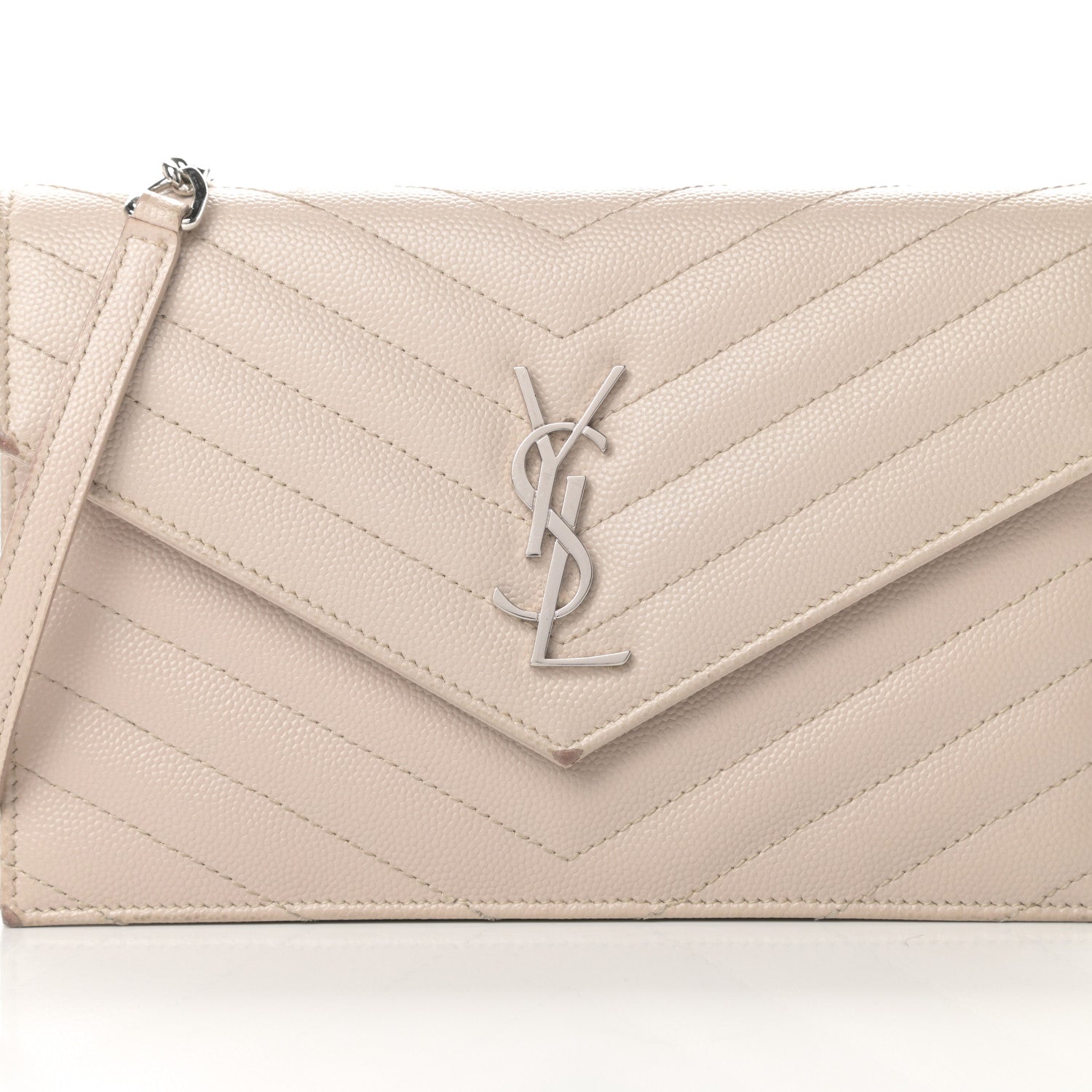 Saint Laurent Grain De Poudre Matelasse Chevron Monogram Envelope Chain Wallet Nude Powder 9 of 17