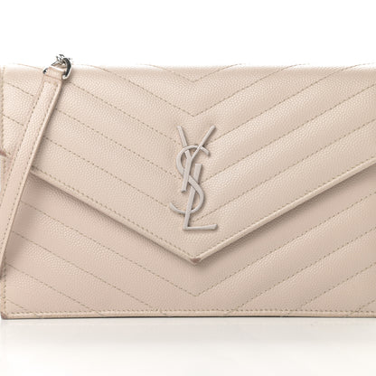 Saint Laurent Grain De Poudre Matelasse Chevron Monogram Envelope Chain Wallet Nude Powder 9 of 17