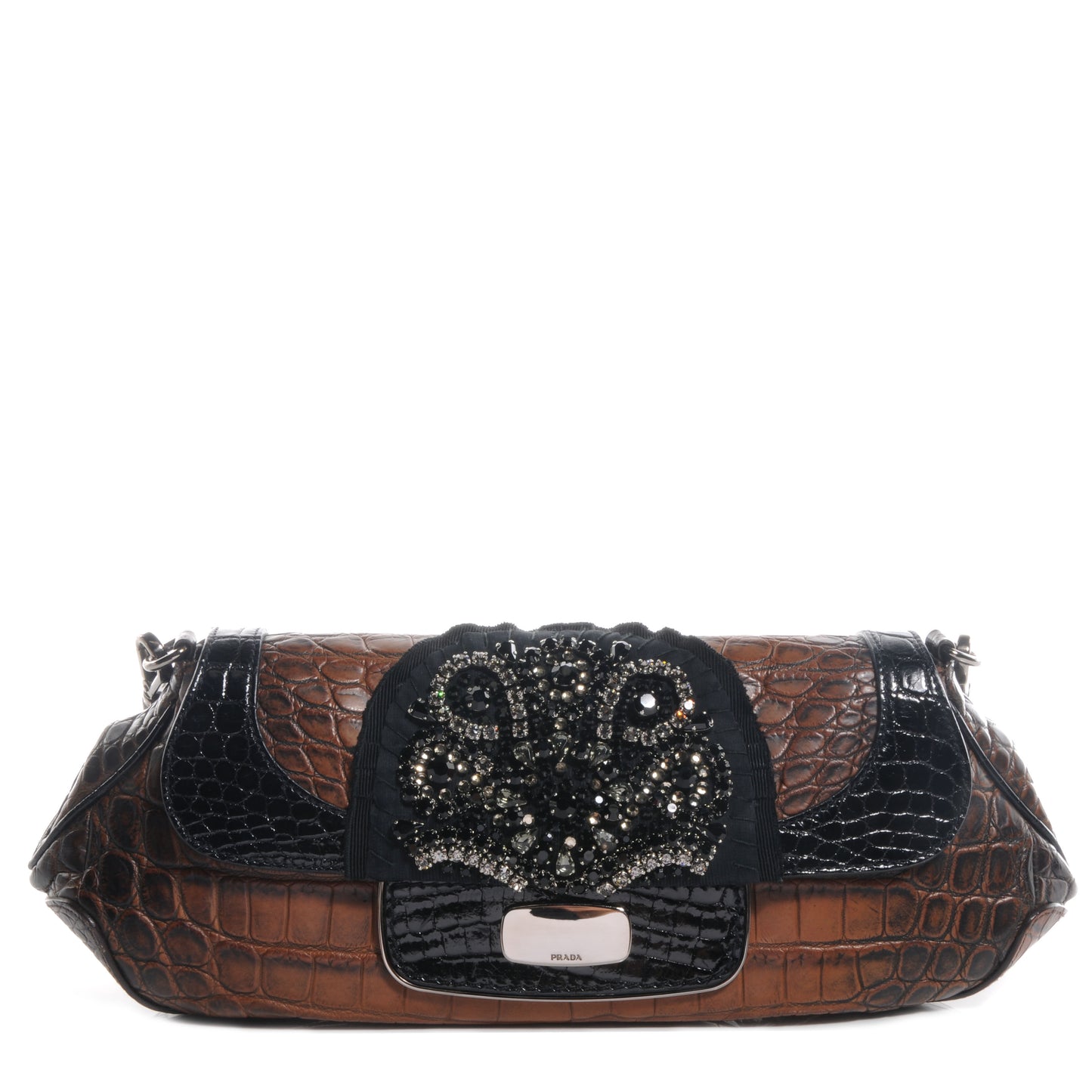 Crocodile Jeweled Antik Shoulder Bag Tabacco Black