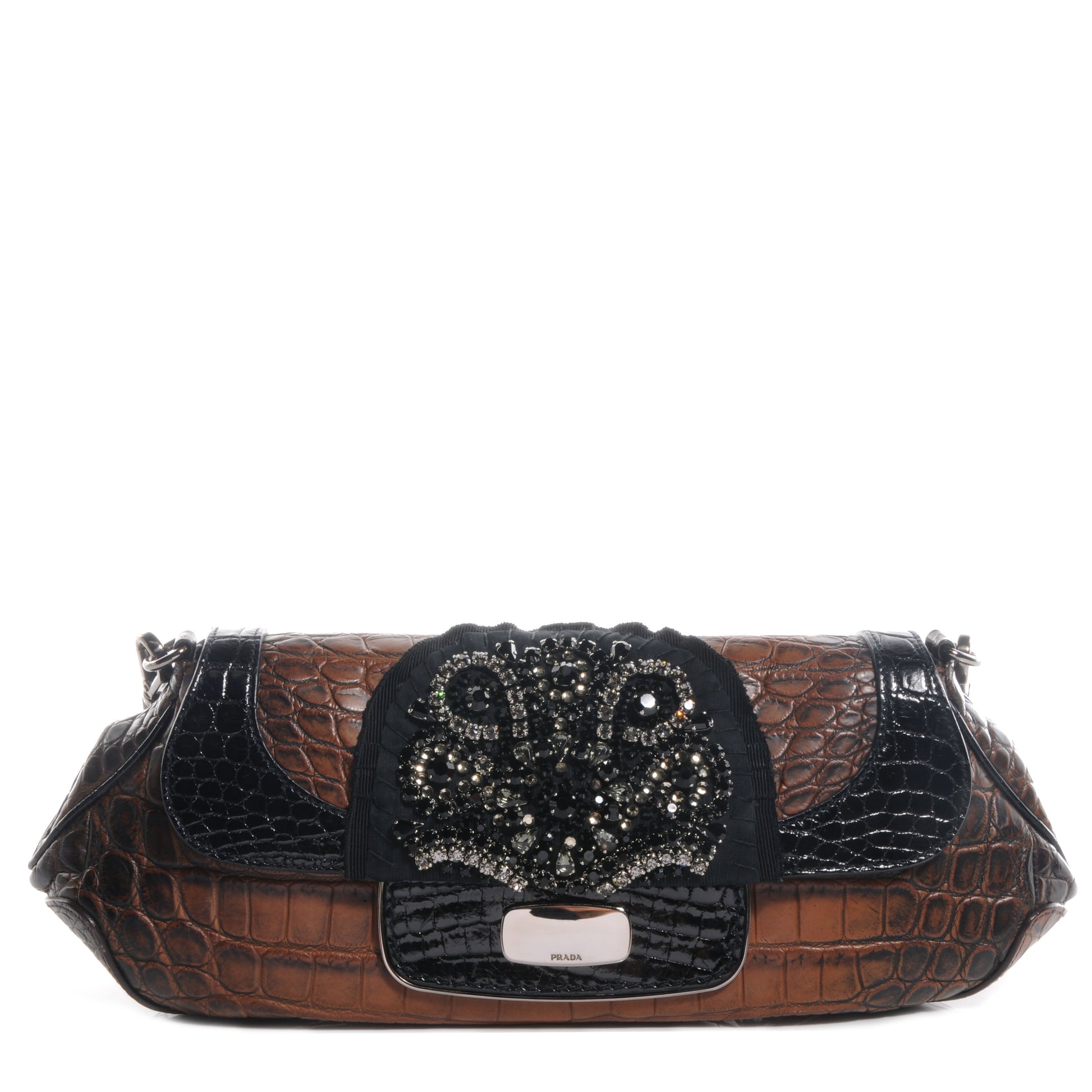 Prada Crocodile Jeweled Antik Shoulder Bag Tabacco Black 1 of 8