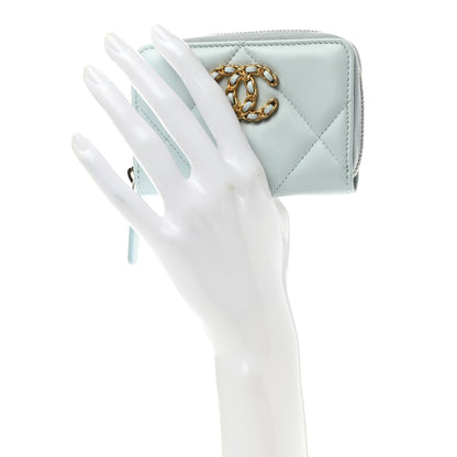 Chanel Lambskin Quilted Chanel 19 Zip Around Coin Purse Wallet Light Blue 2 of 8