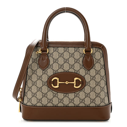 Gucci GG Supreme Monogram Azalea Calfskin Small Horsebit 1955 Top Handle Bag Beige Ebony Brown Sugar 1 of 19
