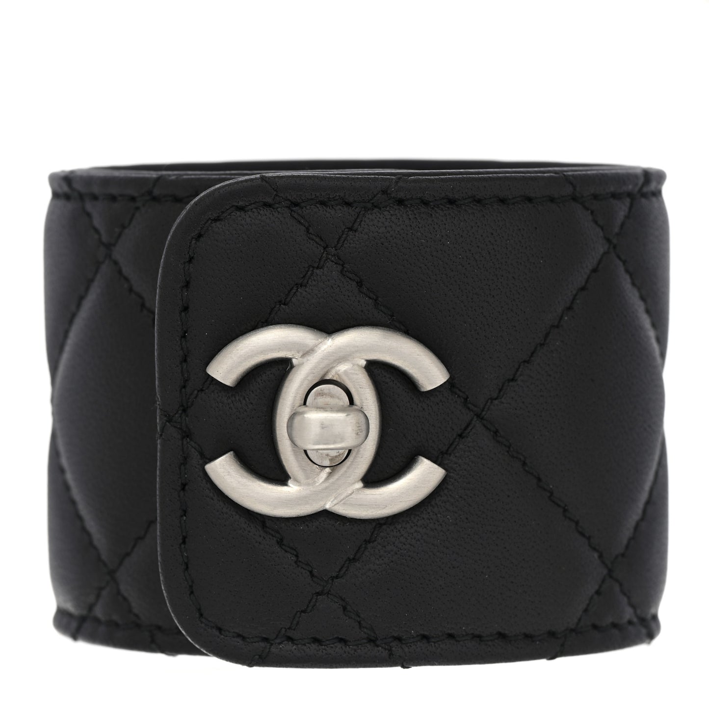 Lambskin Quilted CC Turnlock Cuff Bracelet S Black