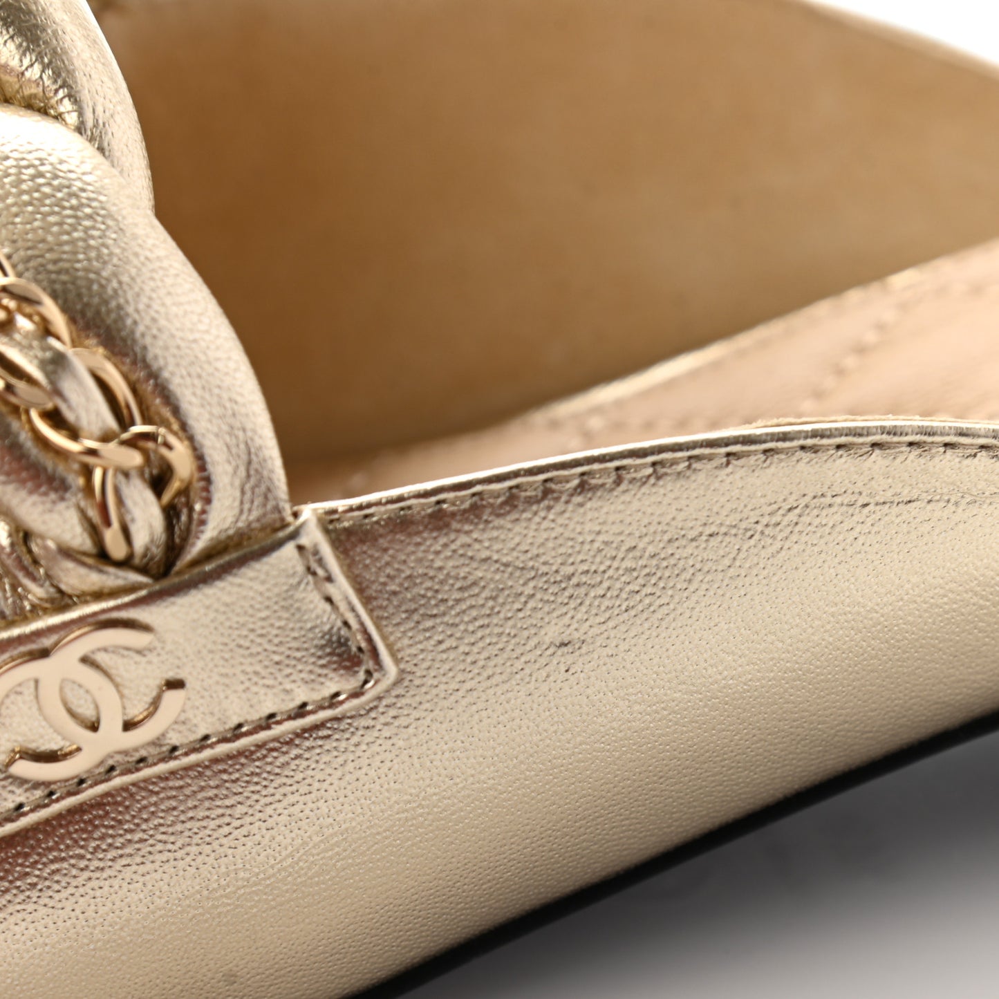 Metallic Lambskin Chain Braided Mules 40.5 Light Gold