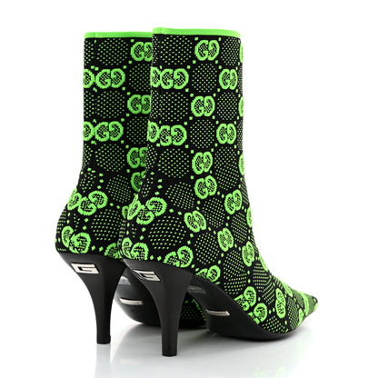Gucci Technical Jersey Knit GG Monogram Square G 75mm Ankle Boots 36.5 Black Neon Green 4 of 8