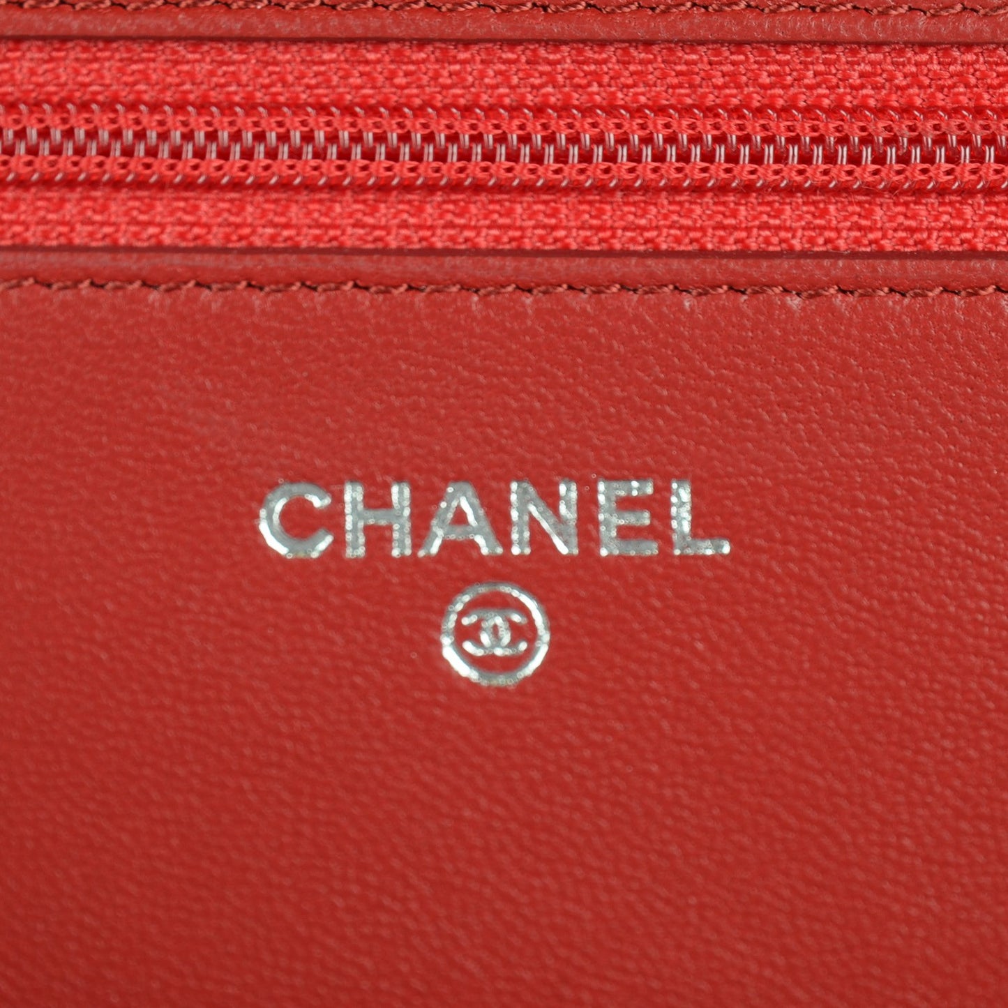 Lambskin Camellia Embossed Wallet On Chain WOC Red