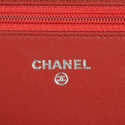 Chanel Lambskin Camellia Embossed Wallet On Chain WOC Red 7 of 9