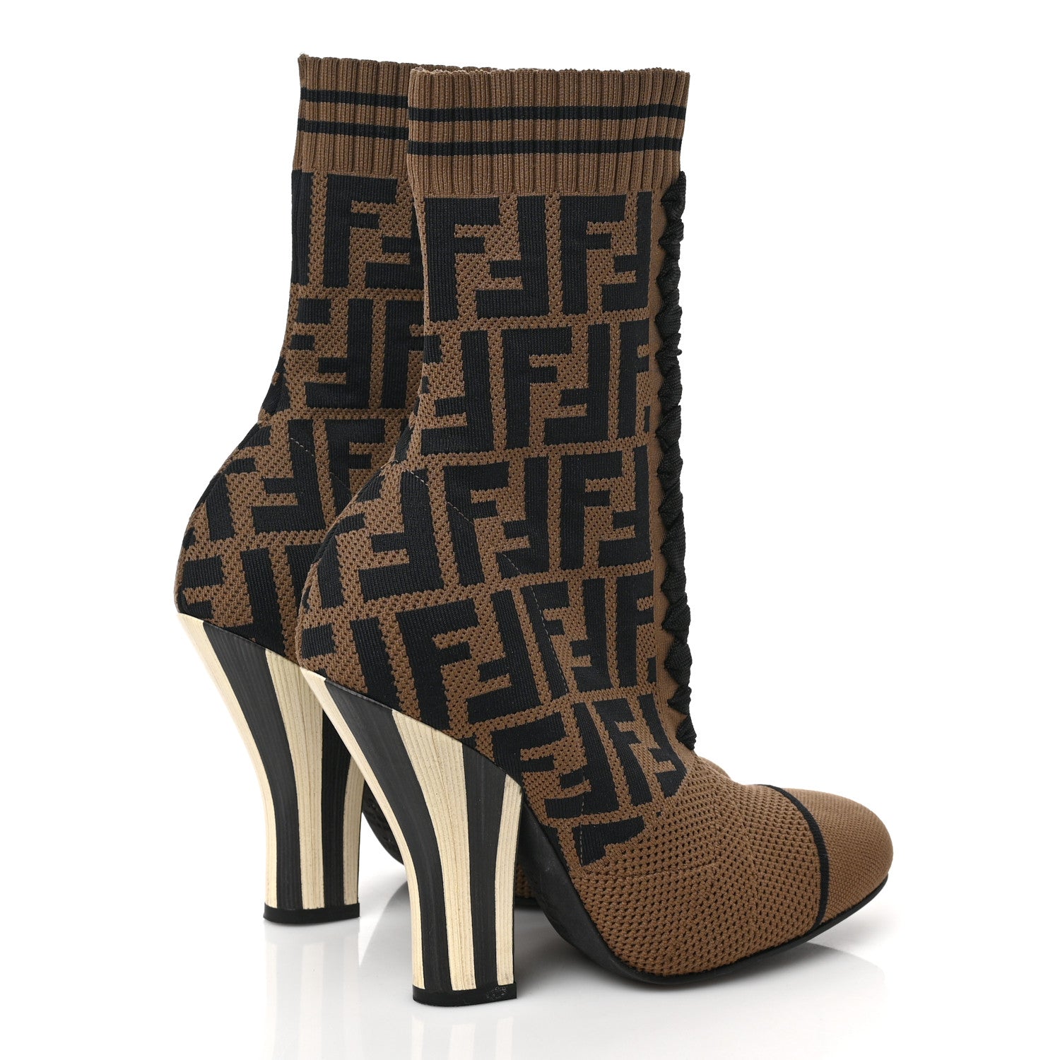 Fendi Stretch Fabric Jacquard FF Rockoko 105mm Sock Boots 36 Tobacco 4 of 7