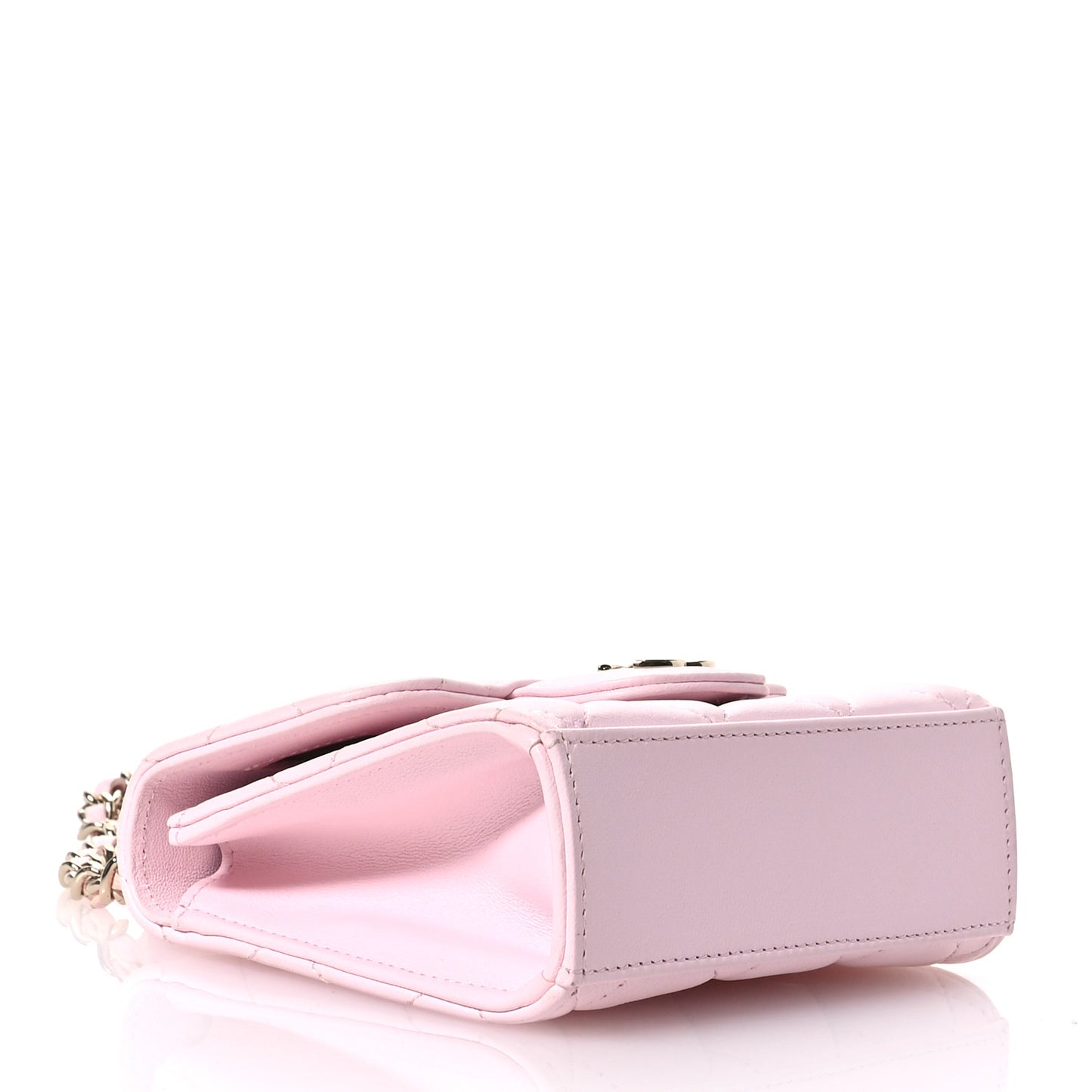 Lambskin Quilted Top Handle Clutch With Chain Light Pink