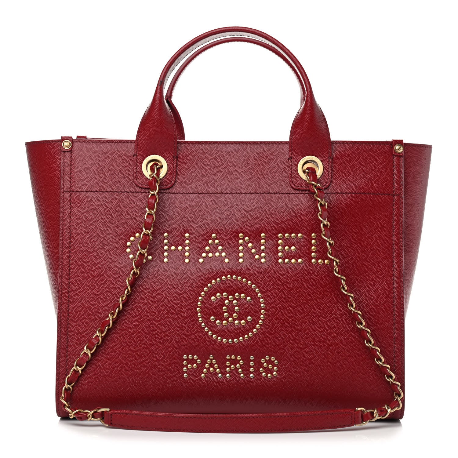 Chanel Caviar Small Studded Deauville Tote Red 1 of 11