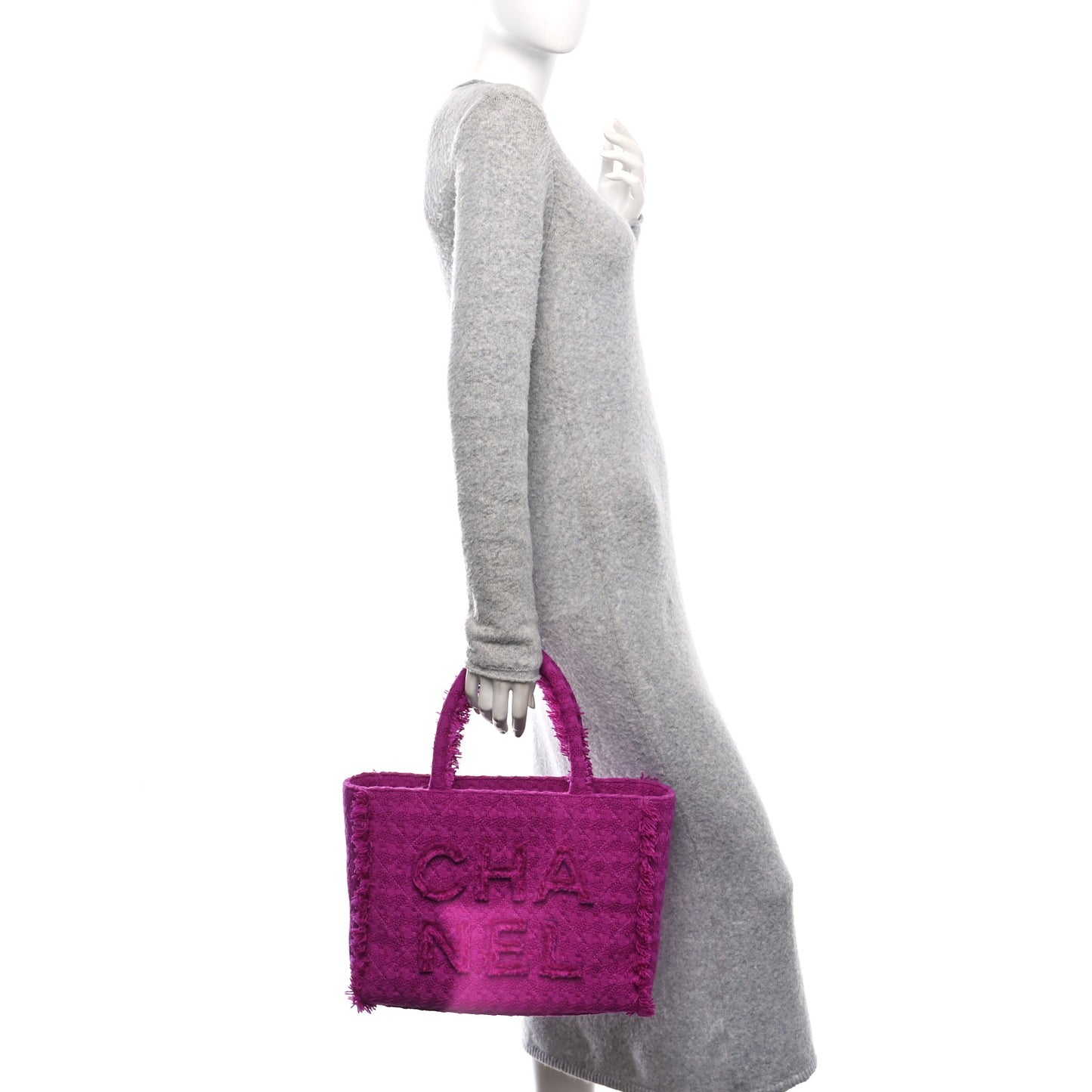 Wool Tweed Large Zipped Shopping Tote Magenta