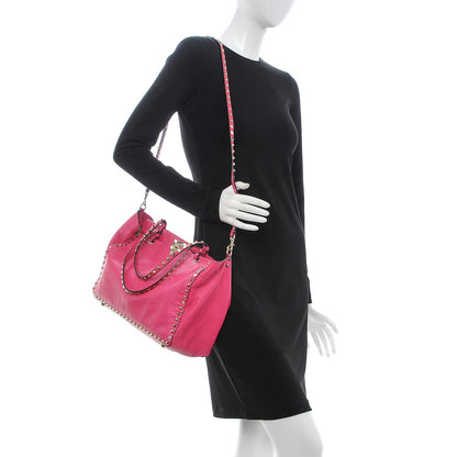 Valentino Garavani Vitello Medium Rockstud Tote Pop Fuxia 2 of 19