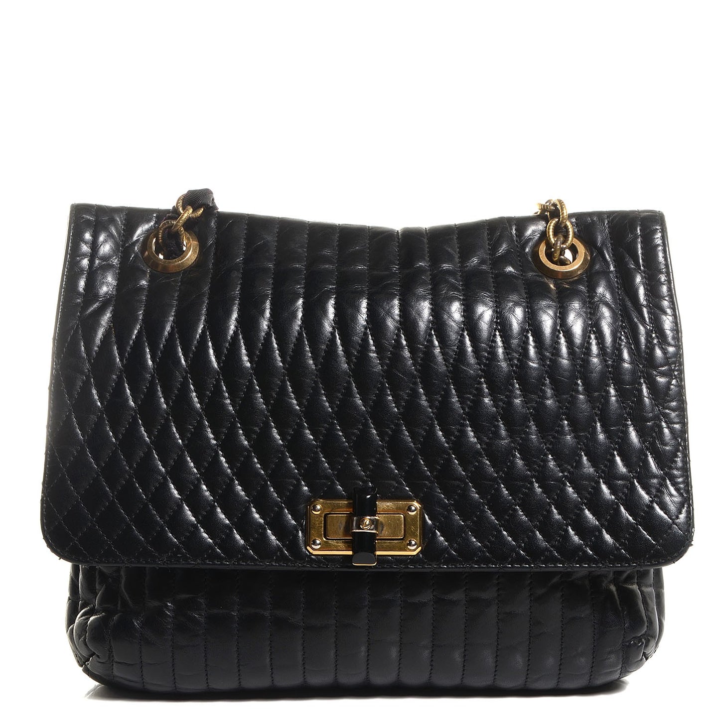 Calfskin Quilted Medium Happy Shoulder Bag Black