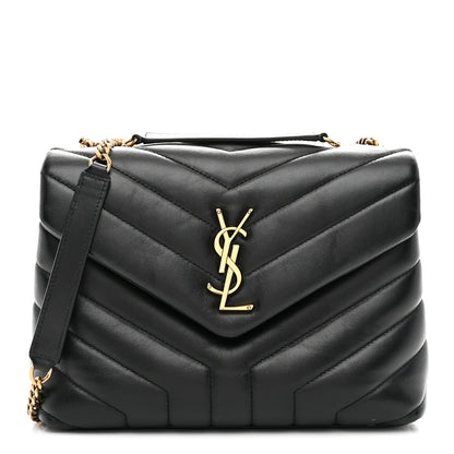 Saint Laurent Calfskin Y Quilted Monogram Small Loulou Chain Satchel Black 1 of 10