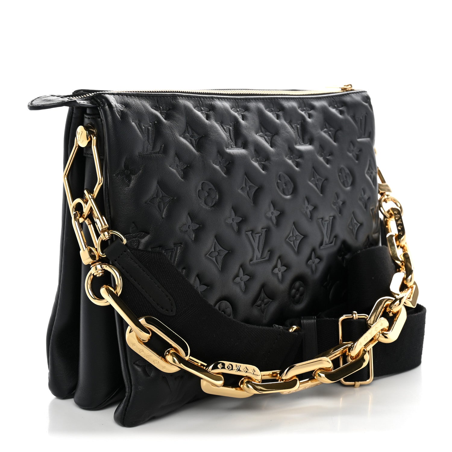 Louis Vuitton Lambskin Embossed Monogram Coussin MM Black 3 of 10