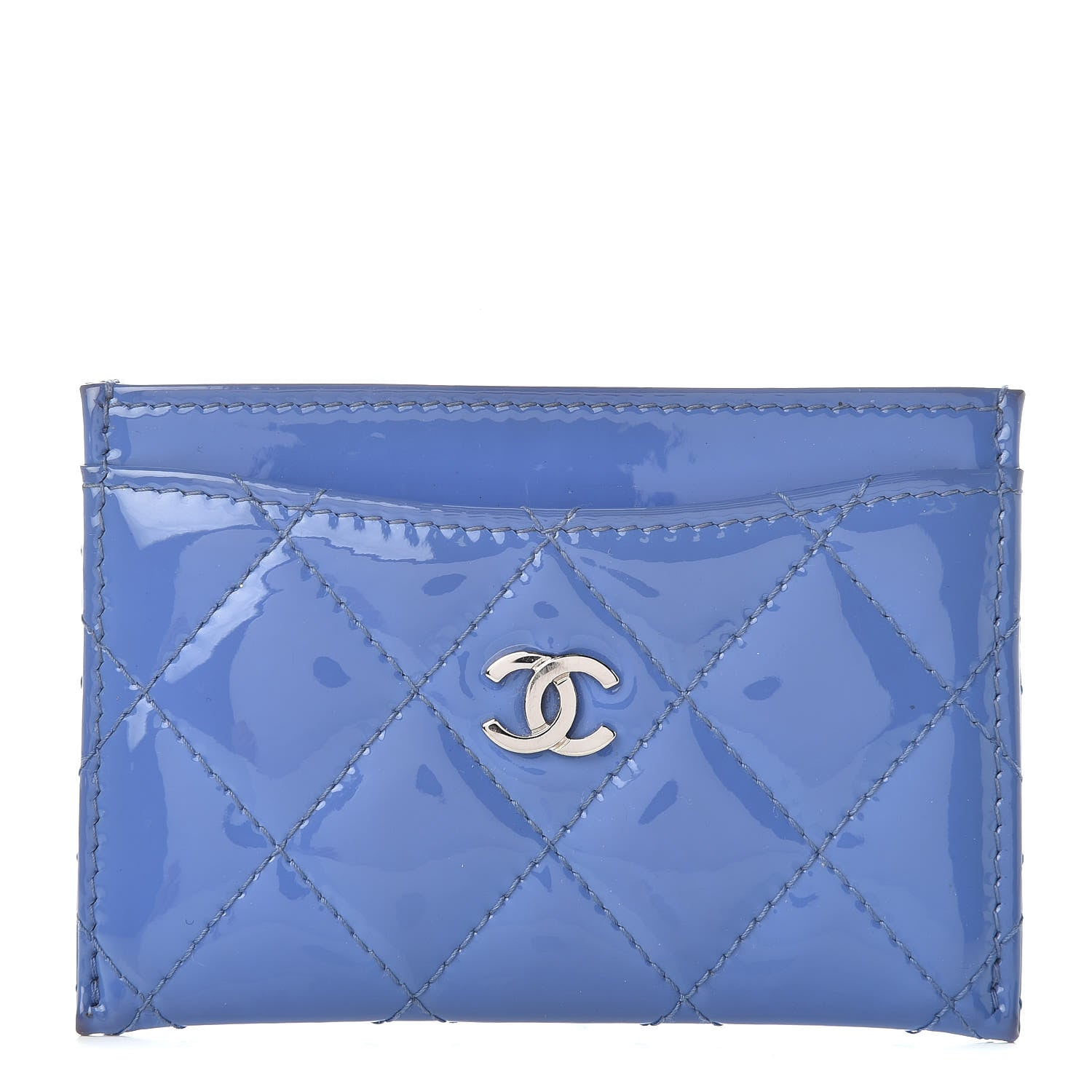 Chanel Patent Quilted Card Holder Blue 1 of 9