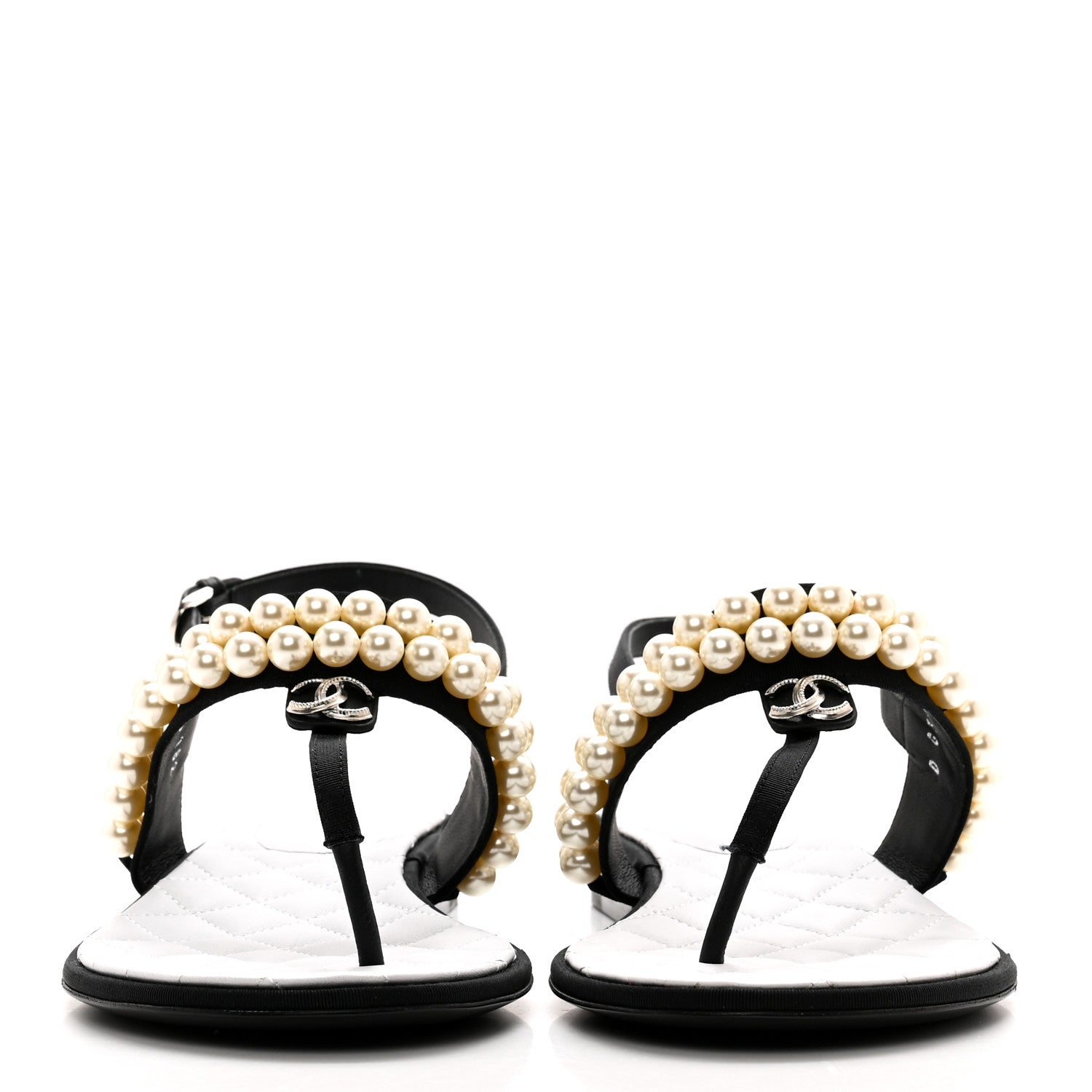 Chanel Grosgrain Pearl CC Sandals 39 Black 2 of 9