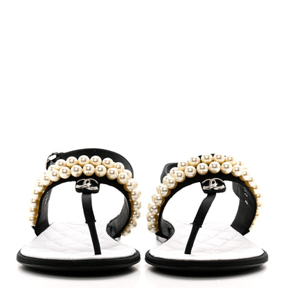 Chanel Grosgrain Pearl CC Sandals 39 Black 2 of 9