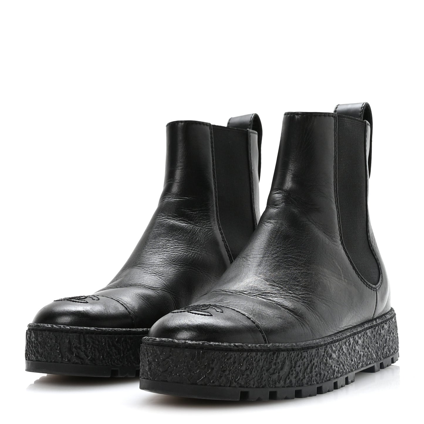 Calfskin Cap Toe CC Ankle Boots 37 Black