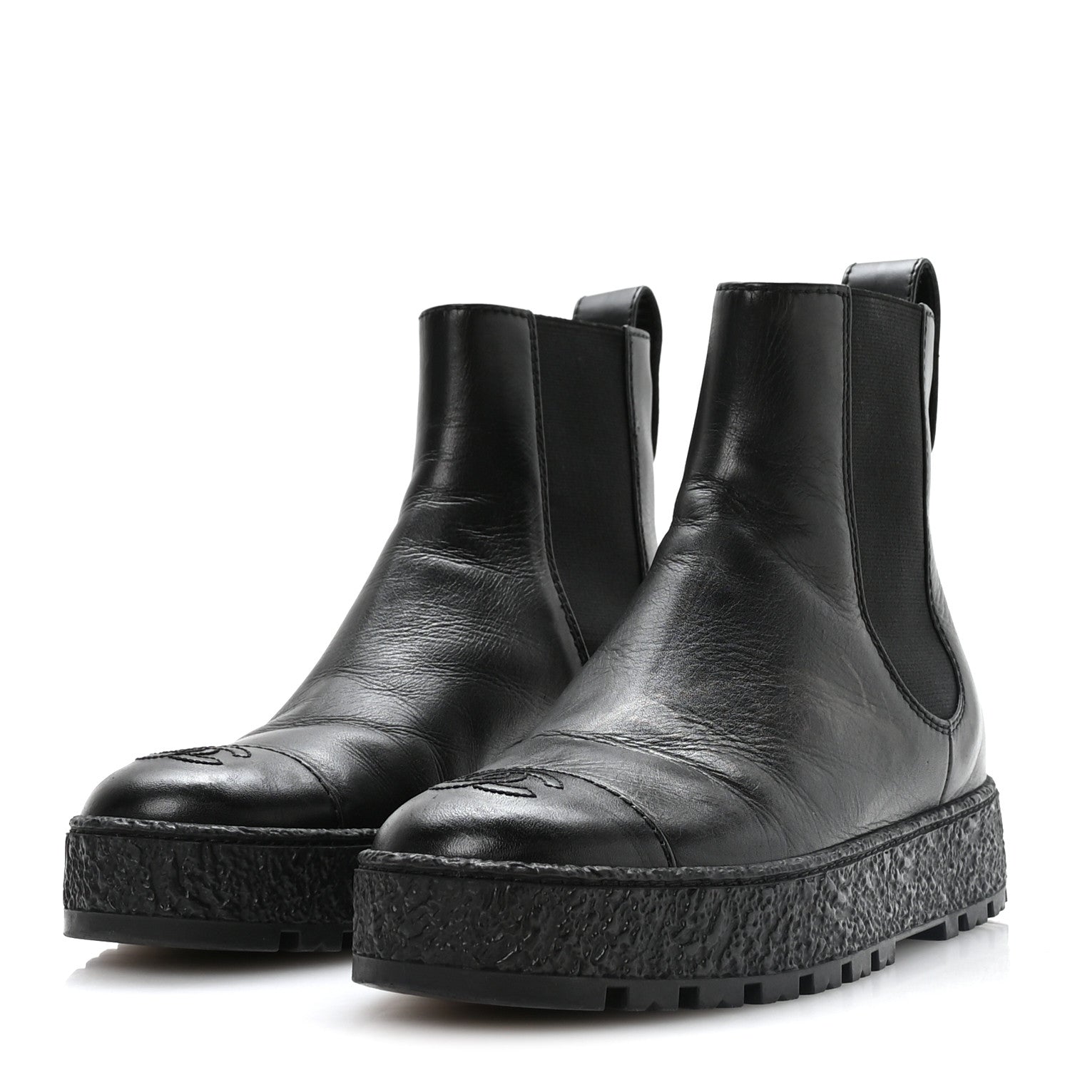 Chanel Calfskin Cap Toe CC Ankle Boots 37 Black 4 of 8