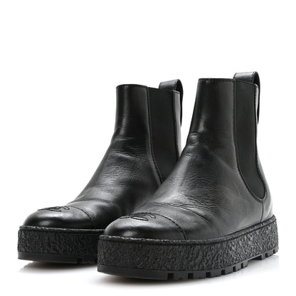 Chanel Calfskin Cap Toe CC Ankle Boots 37 Black 4 of 8