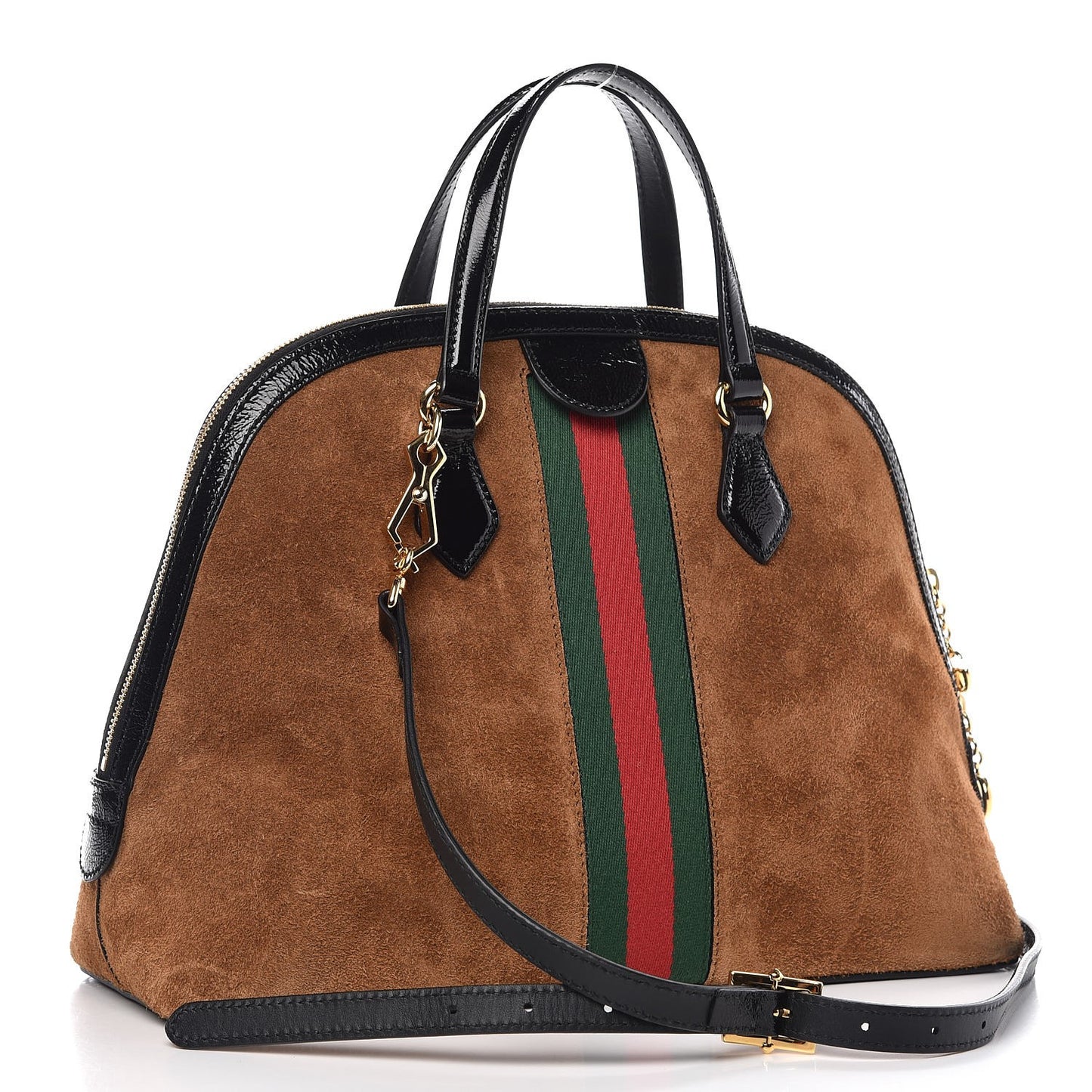 Suede Patent Web Medium Ophidia Top Handle Dome Bag Nocciola Black