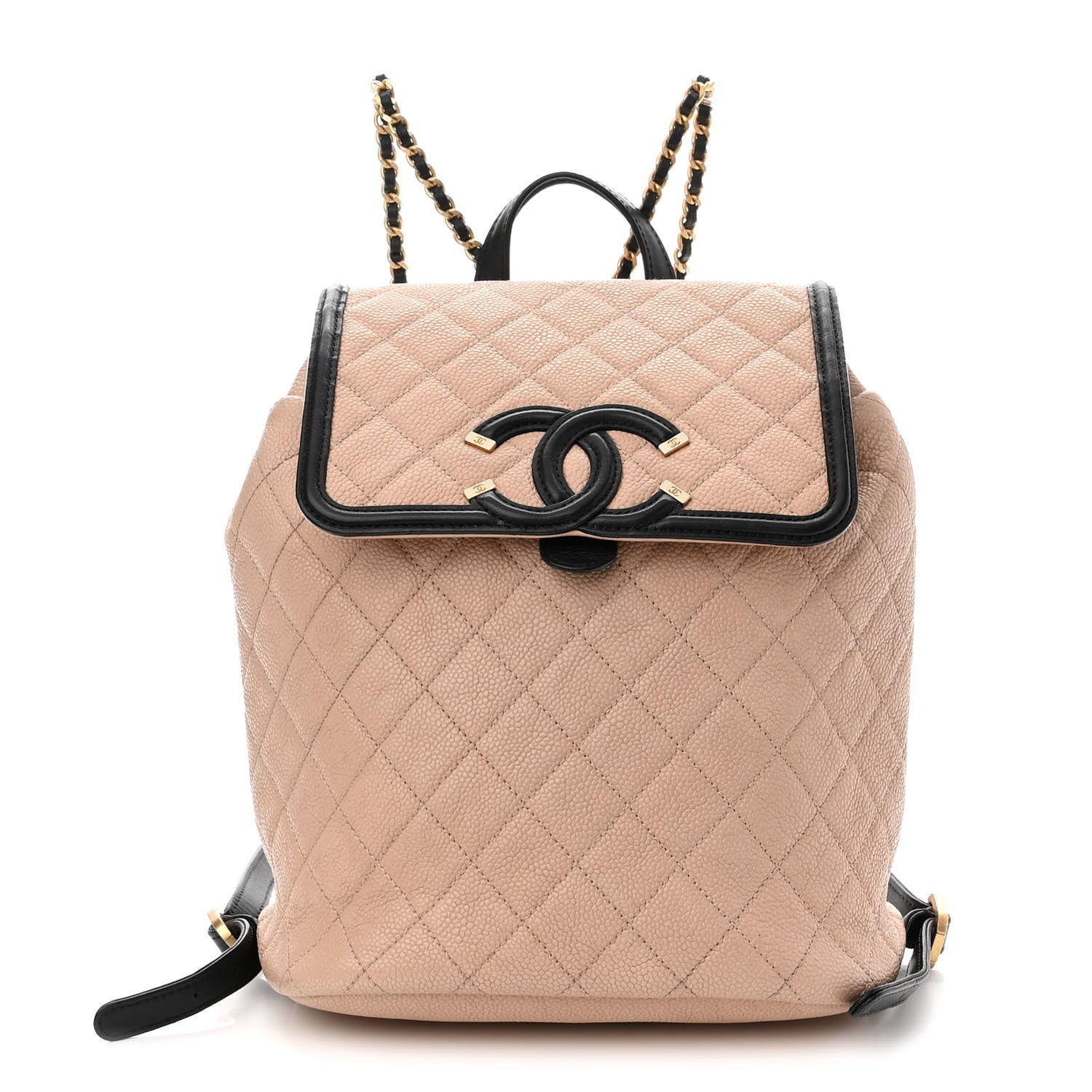 Chanel Caviar Quilted Filigree Backpack Beige Black 1 of 10