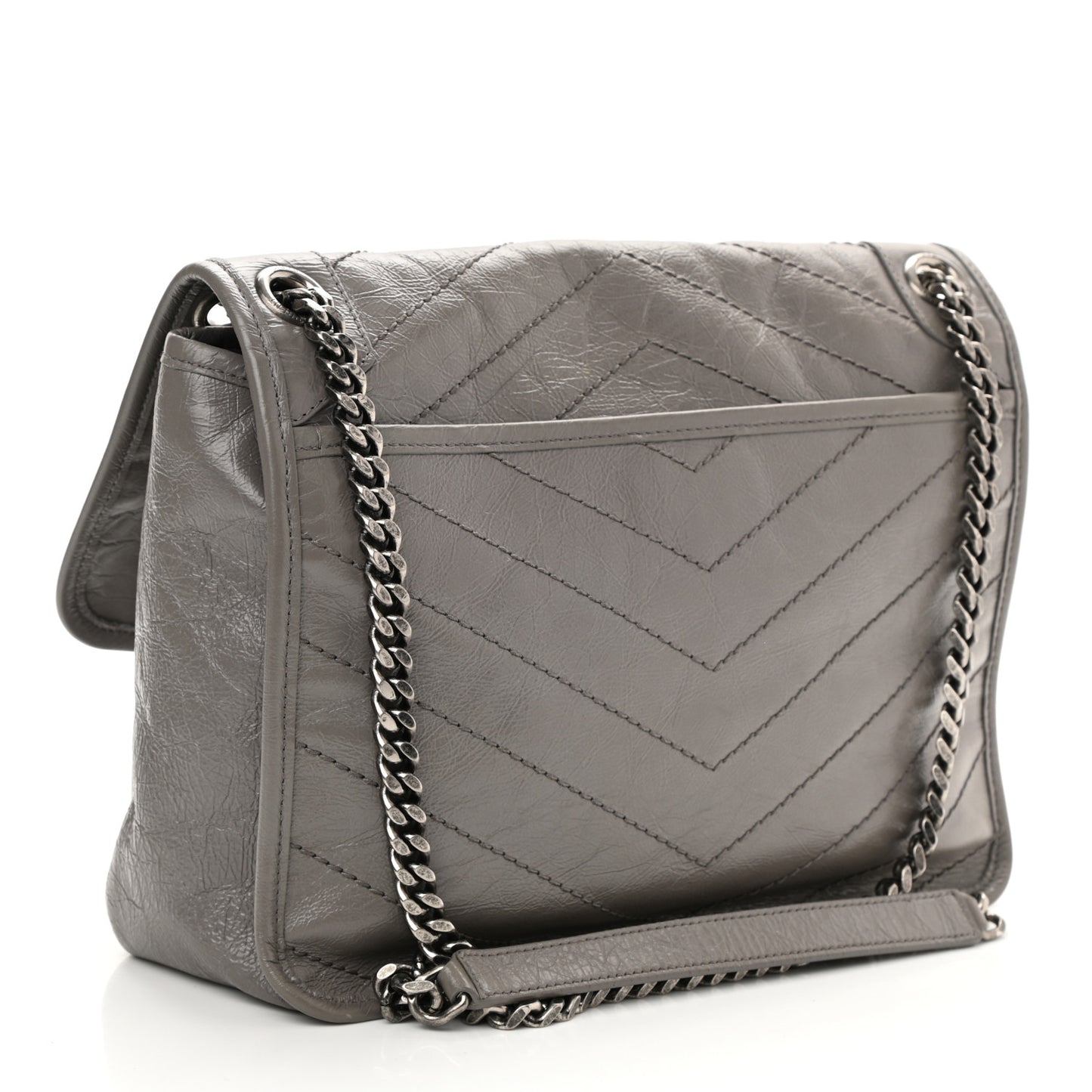 Crinkled Calfskin Matelasse Monogram Medium Niki Chain Satchel Fog