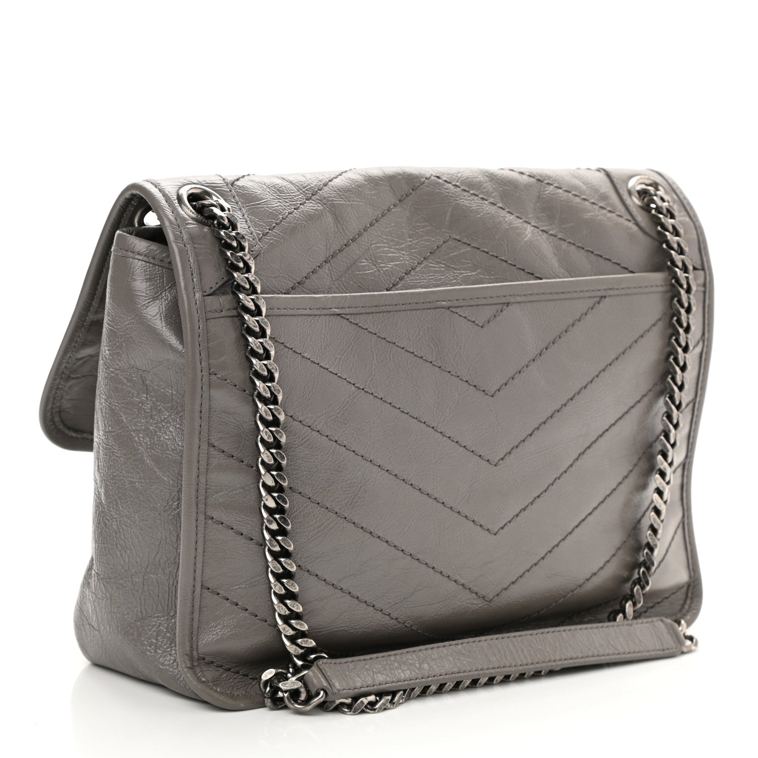 Saint Laurent Crinkled Calfskin Matelasse Monogram Medium Niki Chain Satchel Fog 3 of 9