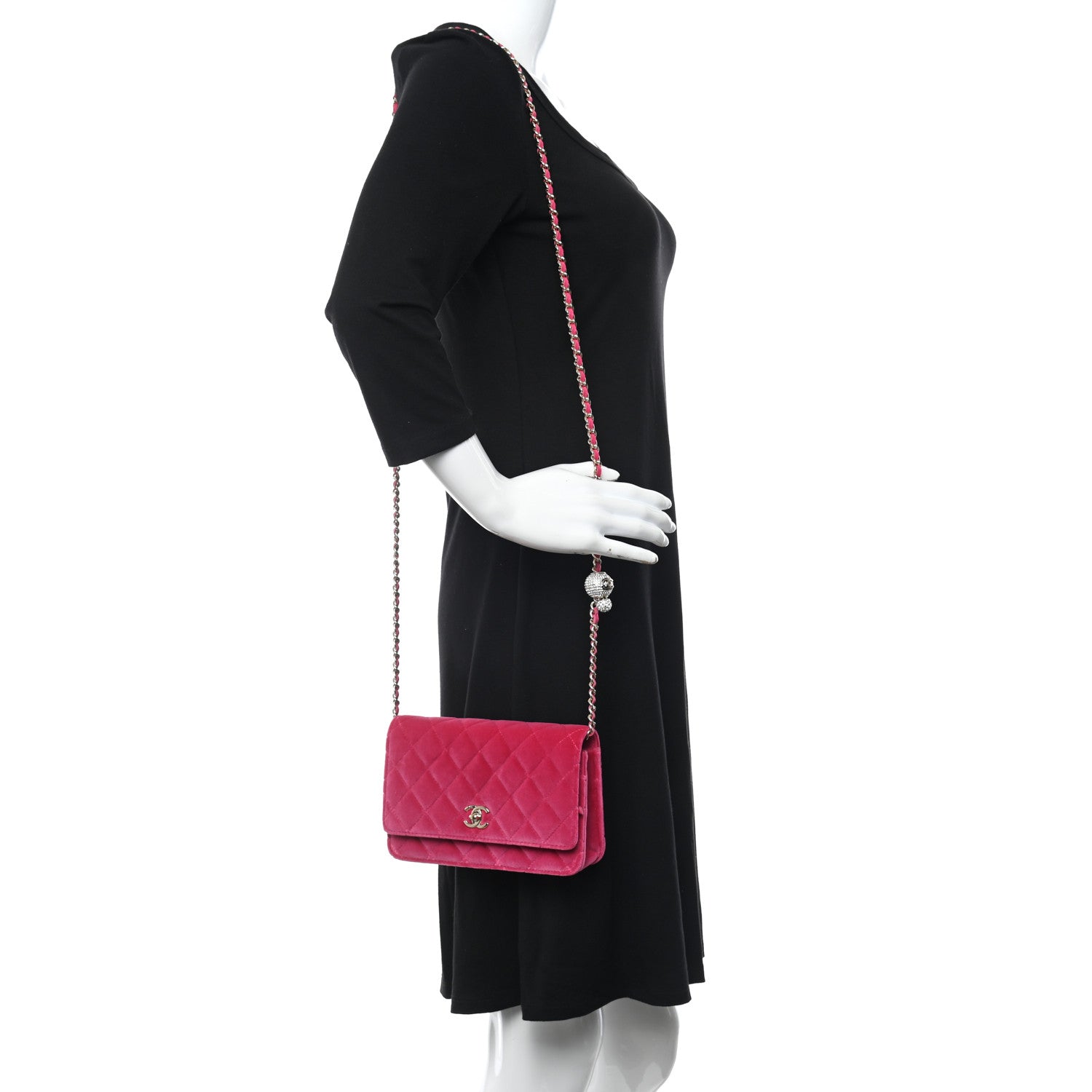 Chanel Velvet Quilted Pearl Crush Wallet On Chain WOC Pink 2 of 12