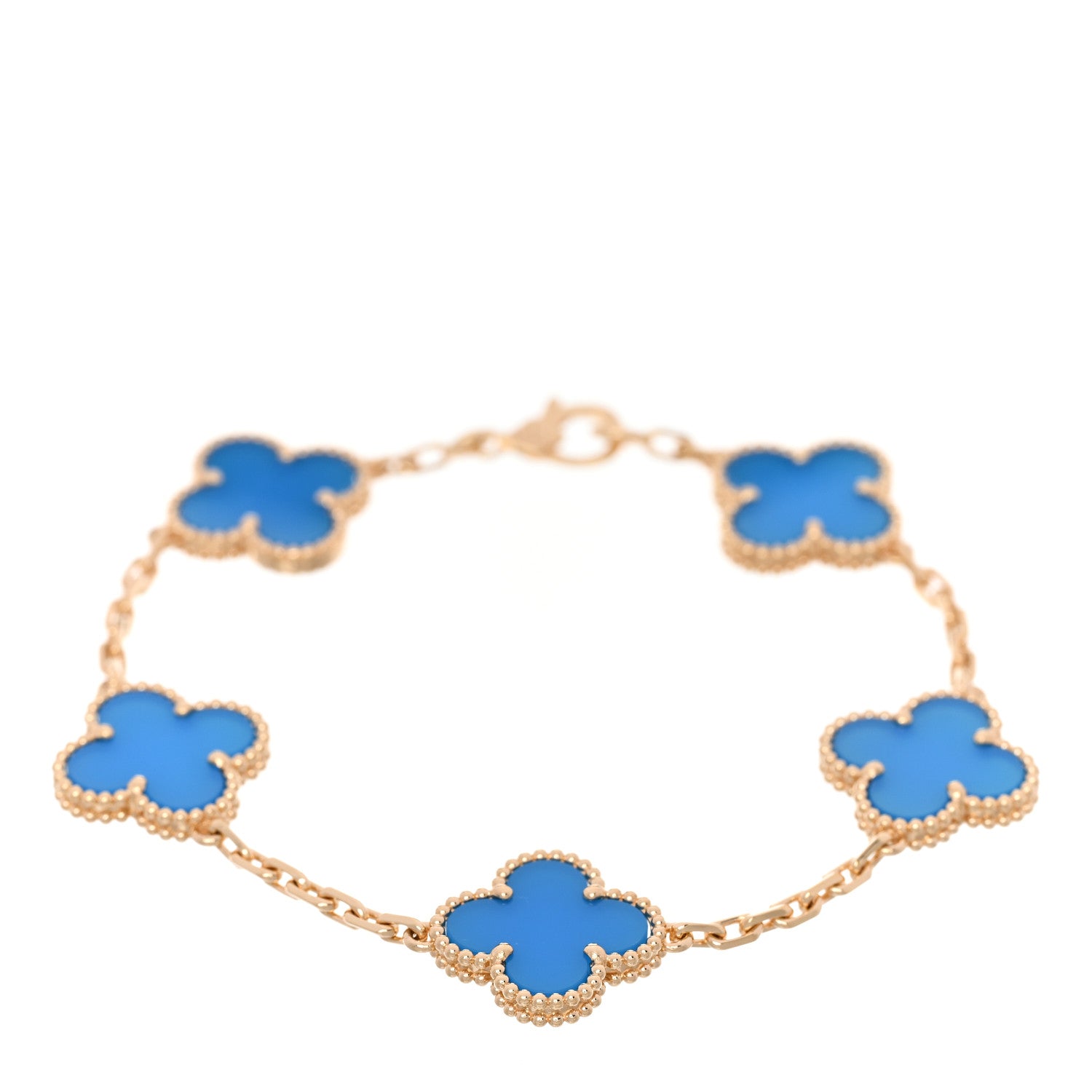 Van Cleef & Arpels 18K Yellow Gold Blue Agate 5 Motifs Vintage Alhambra Bracelet 1 of 5