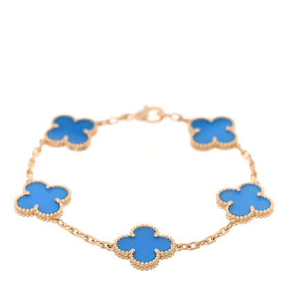 Van Cleef & Arpels 18K Yellow Gold Blue Agate 5 Motifs Vintage Alhambra Bracelet 1 of 5