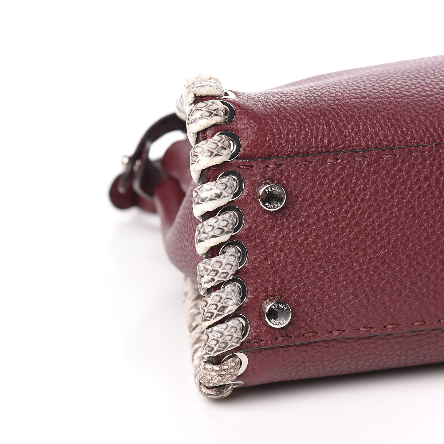Cuoio Romano Elaphe Selleria Lace Up Bi-Color Medium Peekaboo Iconic Satchel Bordeaux Grigio Polvere Natural