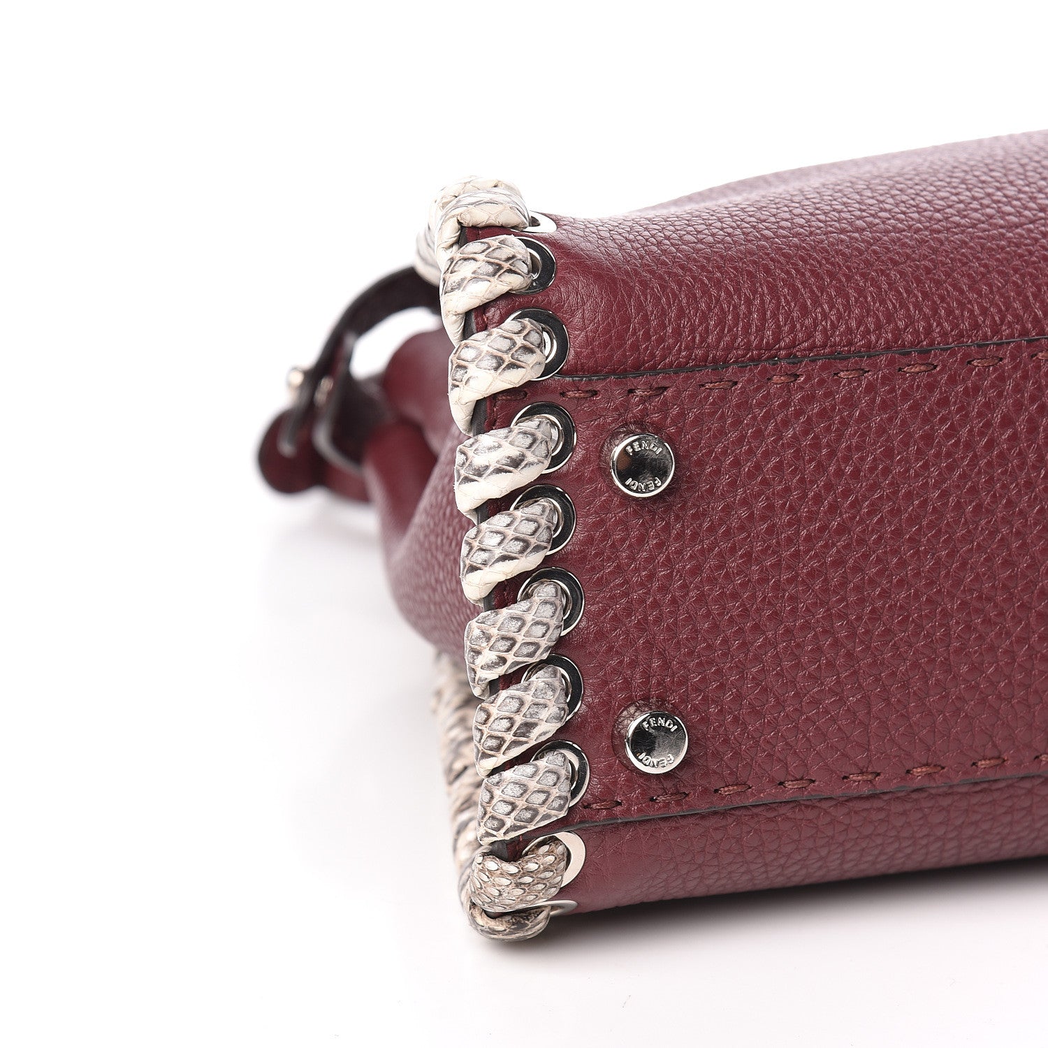 Fendi Cuoio Romano Elaphe Selleria Lace Up Bi-Color Medium Peekaboo Iconic Satchel Bordeaux Grigio Polvere Natural 5 of 15