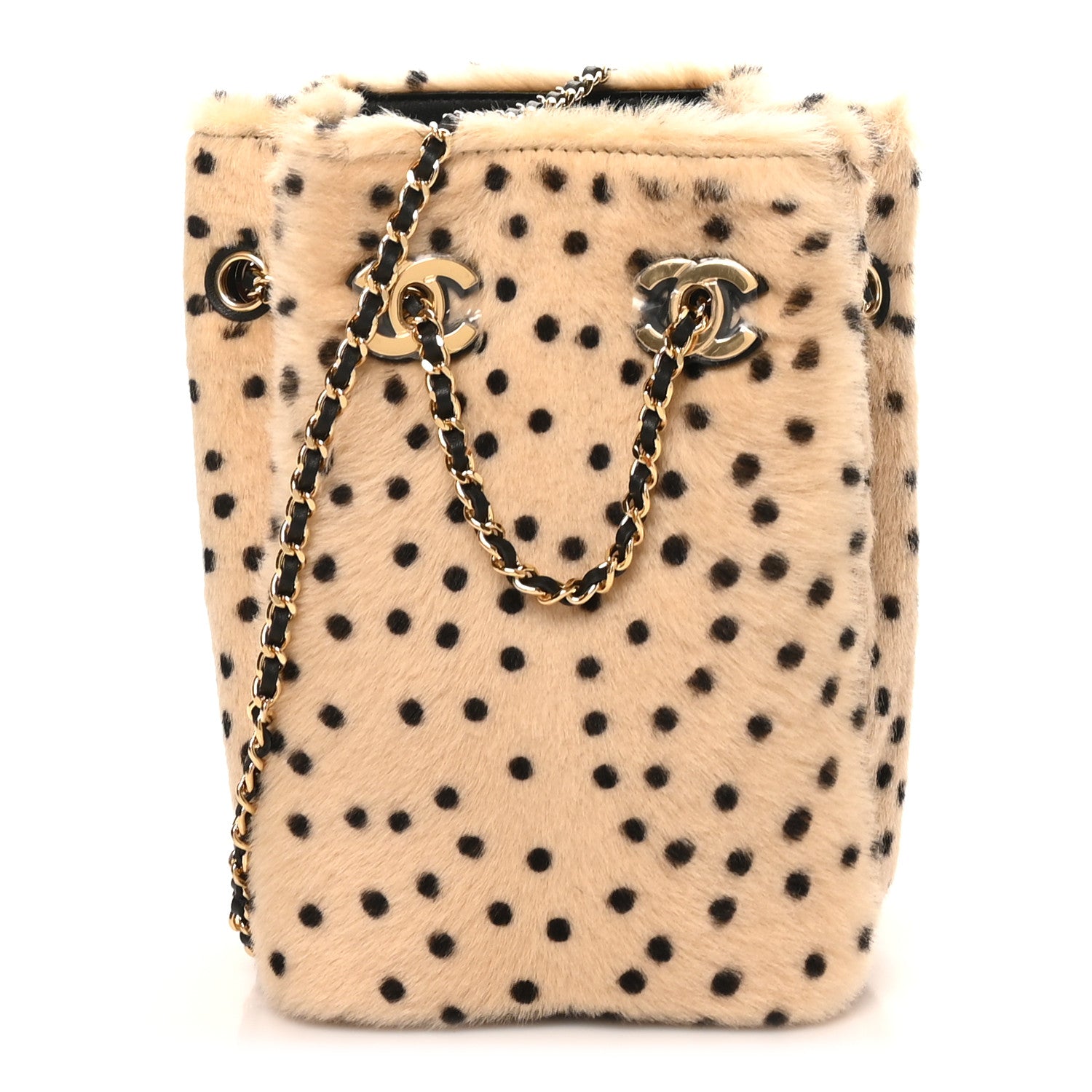 Chanel Pony Hair Cheetah Printed CC Chain Bucket Bag Light Beige Black 2 of 21