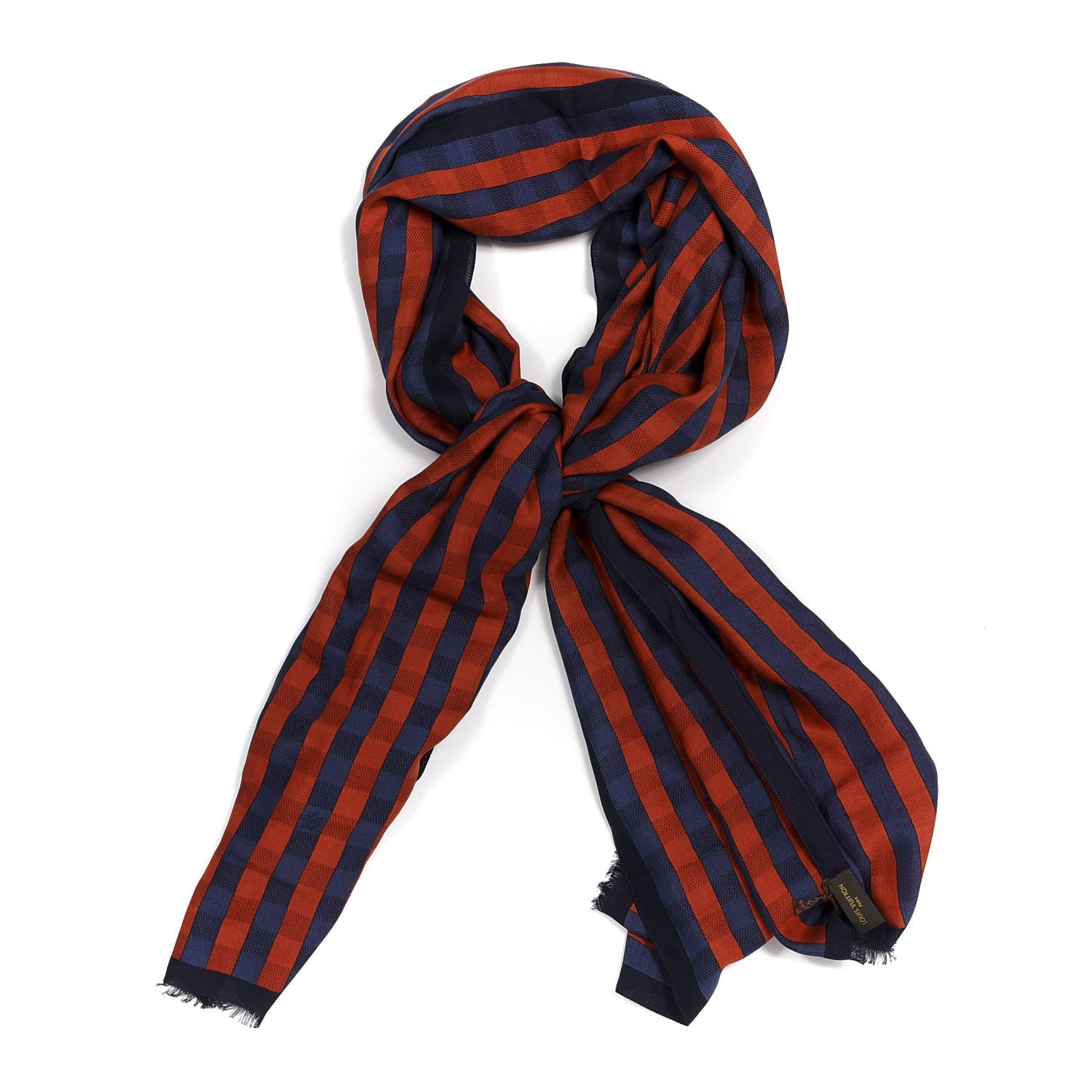 Louis Vuitton Cotton Silk Damier Stripe Stole Blue Red 1 of 4