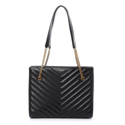 Saint Laurent Grain De Poudre Matelasse Chevron Medium Tribeca Shopping Bag Black 1 of 9