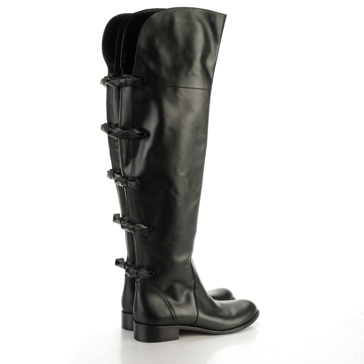 Valentino Garavani Calfskin Multi Bow Over the Knee Boots 40.5 Black 4 of 6