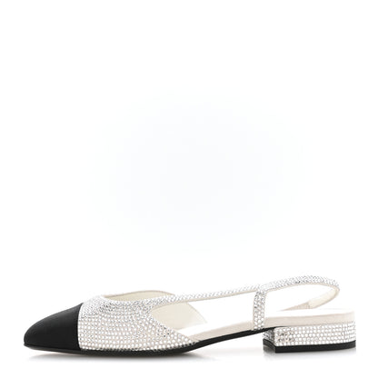 Chanel Strass Grosgrain Cap Toe CC Slingback Flats 36.5 Silver Black 1 of 8