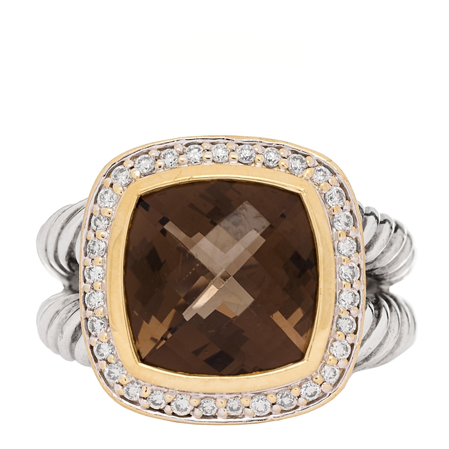 Sterling Silver 18K Yellow Gold Diamond Smoky Quartz 11mm Albion Ring 54 7