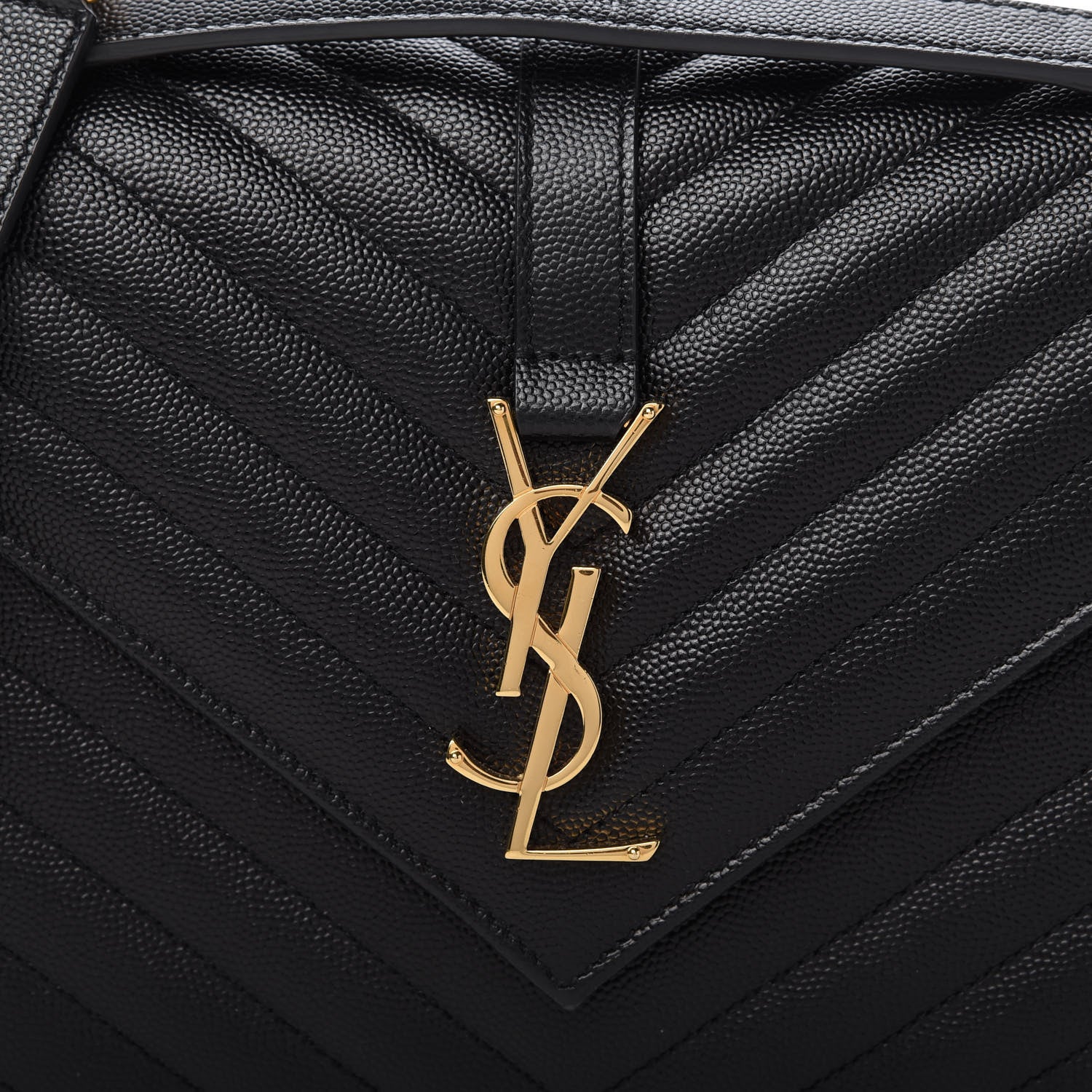 Saint Laurent Grain De Poudre Matelasse Chevron Medium Monogram Satchel Black 9 of 9