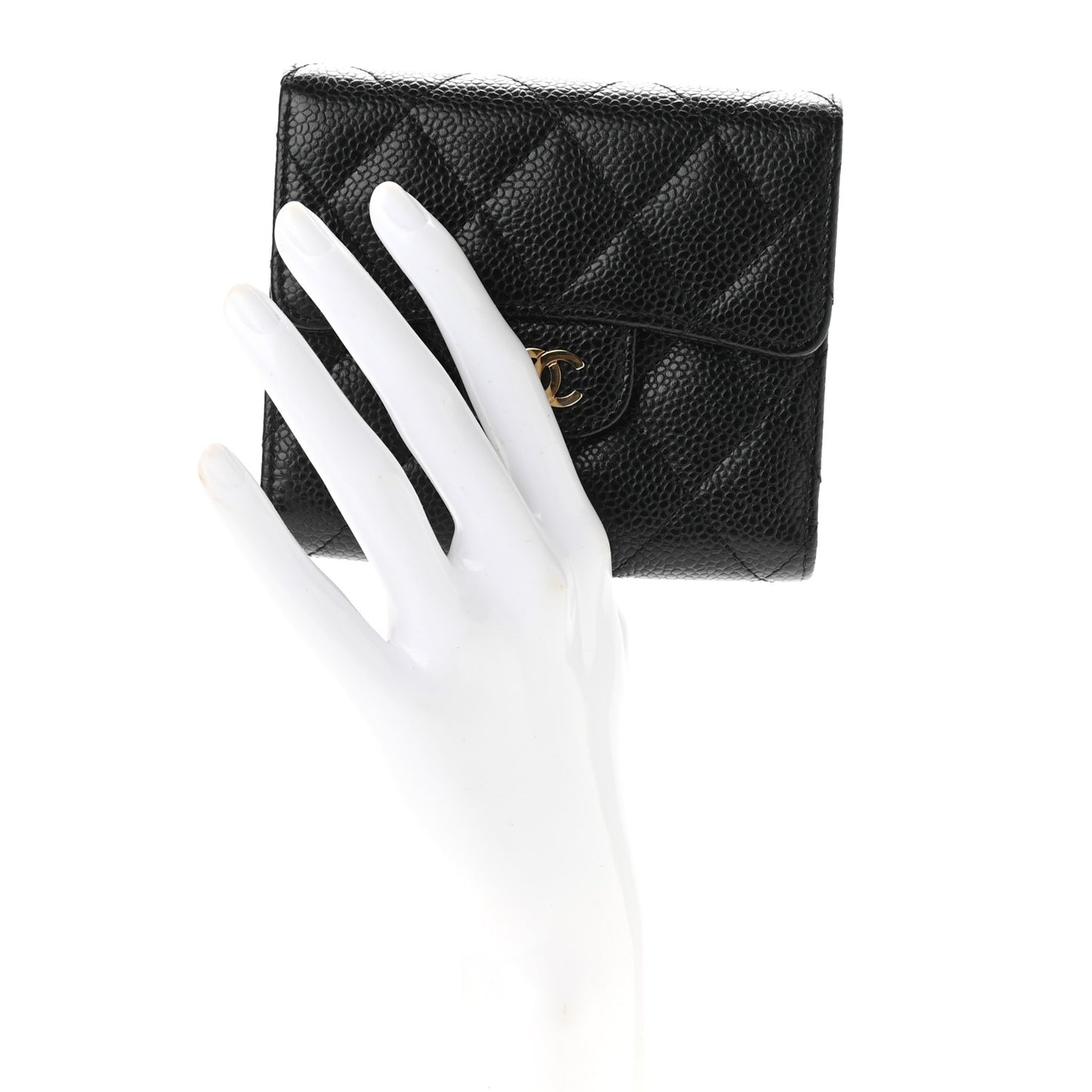 Caviar Quilted Compact Flap Wallet Black