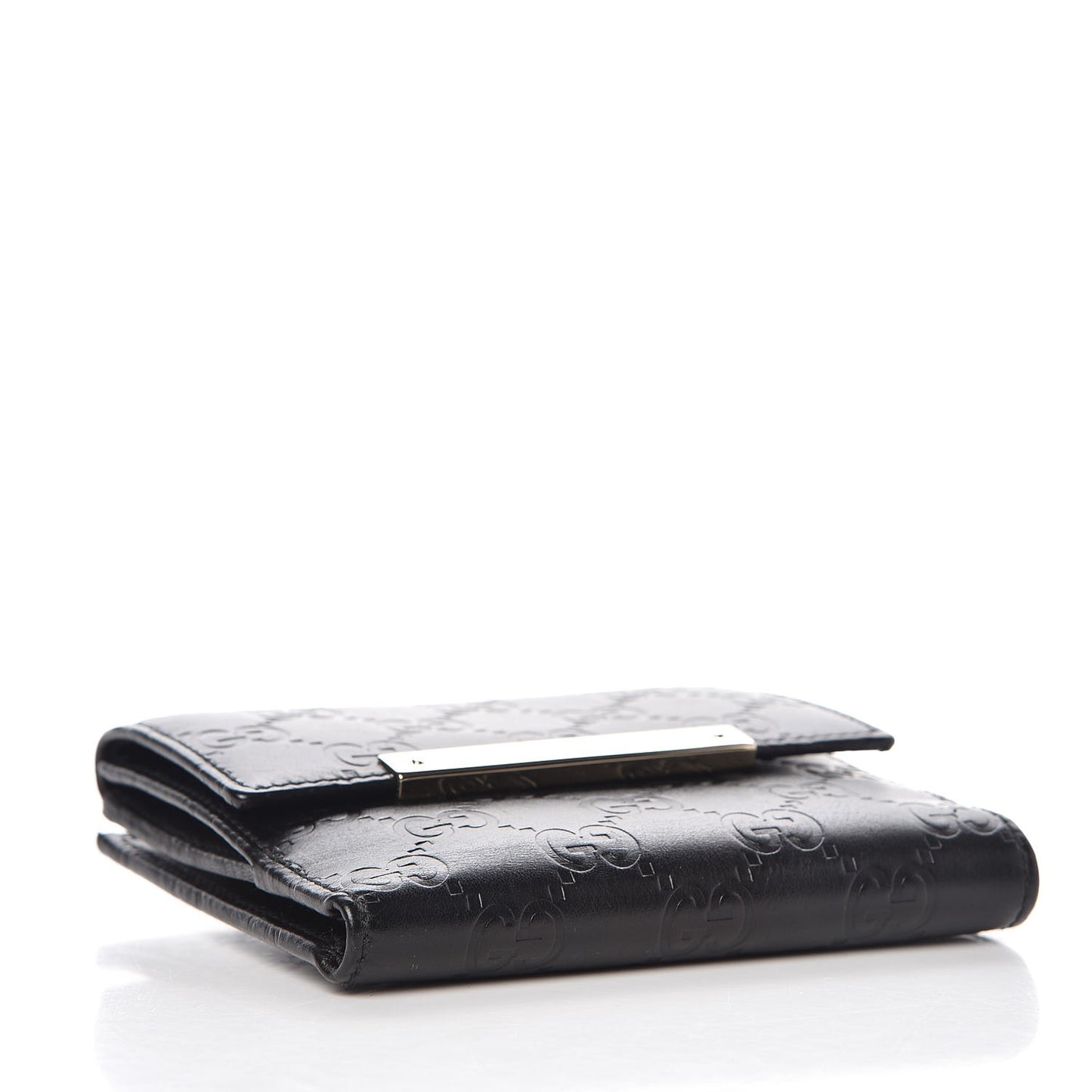 Guccissima Metal Bar French Flap Wallet Black