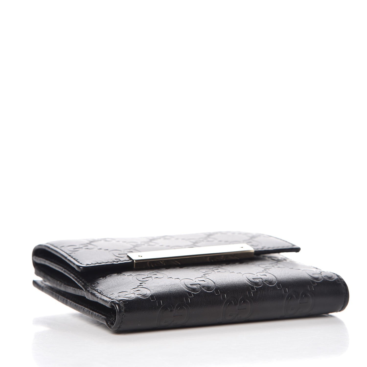 Gucci Guccissima Metal Bar French Flap Wallet Black 4 of 7