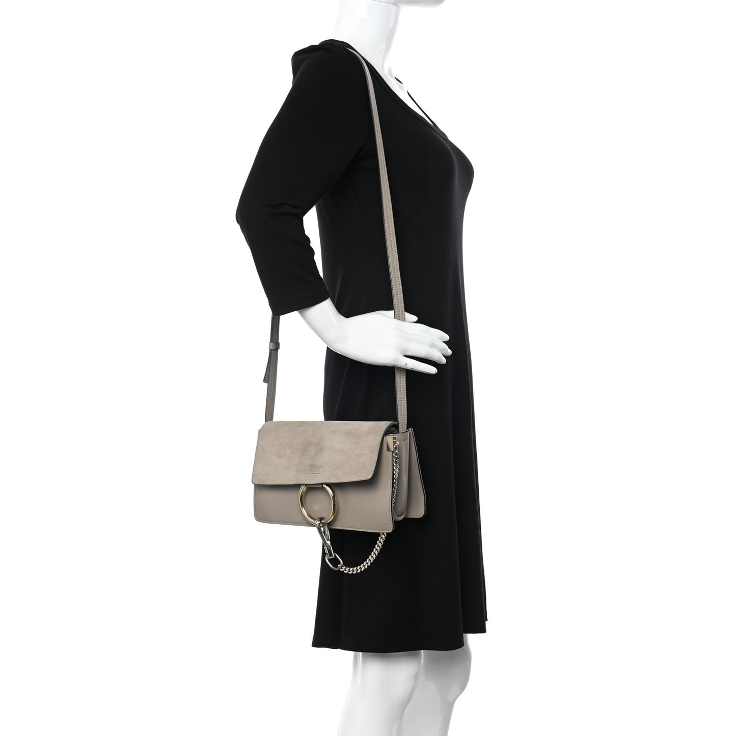 Suede Calfskin Small Faye Shoulder Bag Motty Grey
