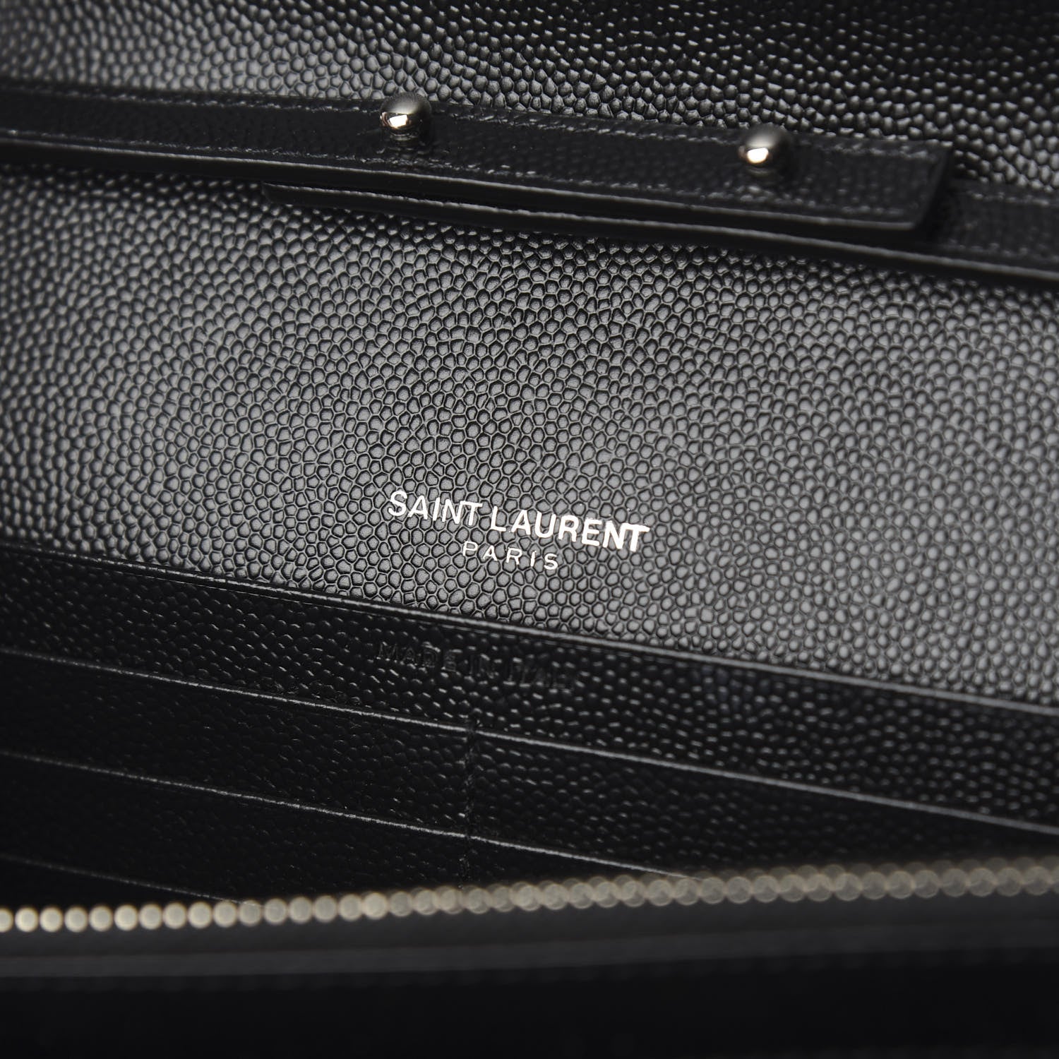Saint Laurent Grain De Poudre Matelasse Chevron Monogram Chain Wallet Black 7 of 9