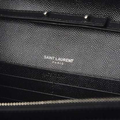 Saint Laurent Grain De Poudre Matelasse Chevron Monogram Chain Wallet Black 7 of 9