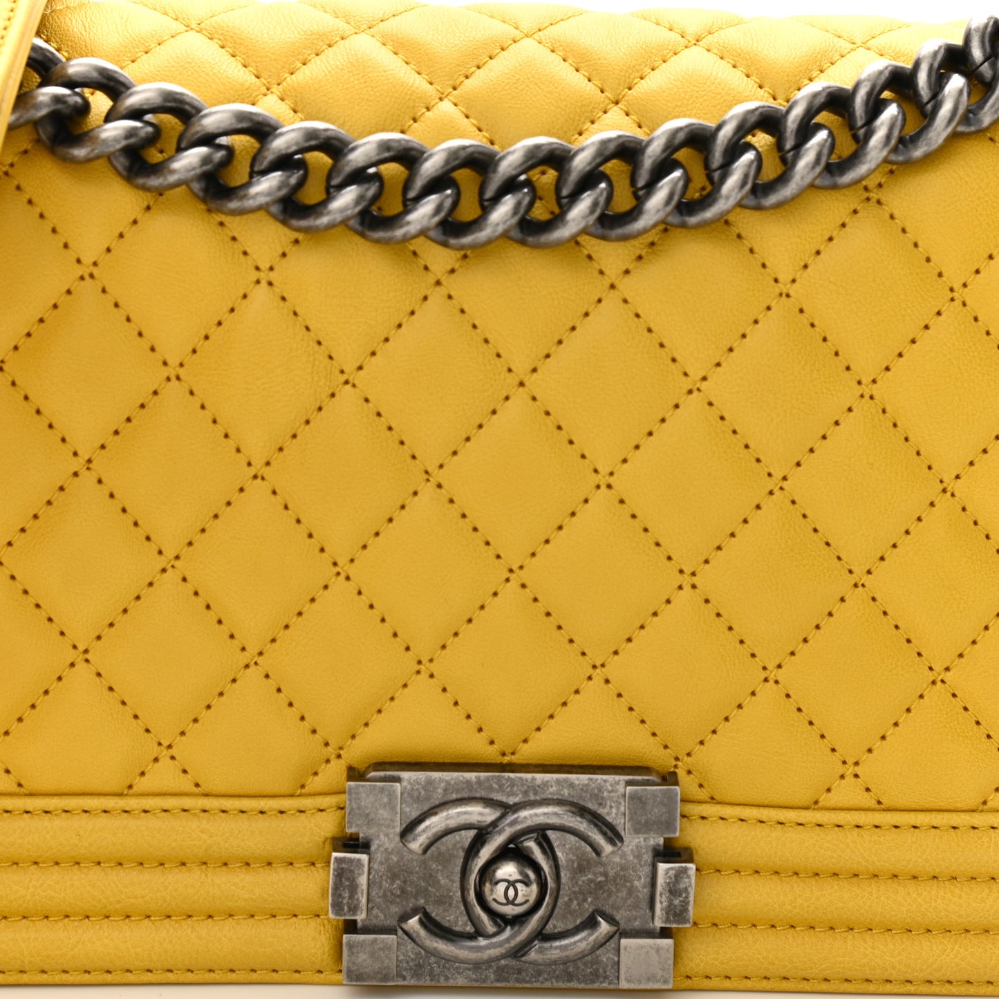 Calfskin Quilted Medium Boy Flap Yellow