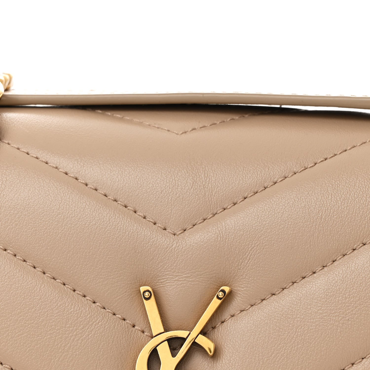 Saint Laurent Calfskin Y Quilted Monogram Small Loulou Chain Satchel Dark Beige 9 of 11